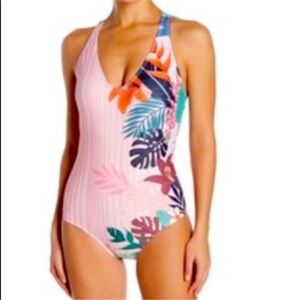 Nicole Miller Blush Floral One Piece Swimsuit Pink Size 8 NWT